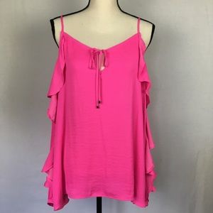 ❤️Jennifer Lopez cold shoulder top tie front L